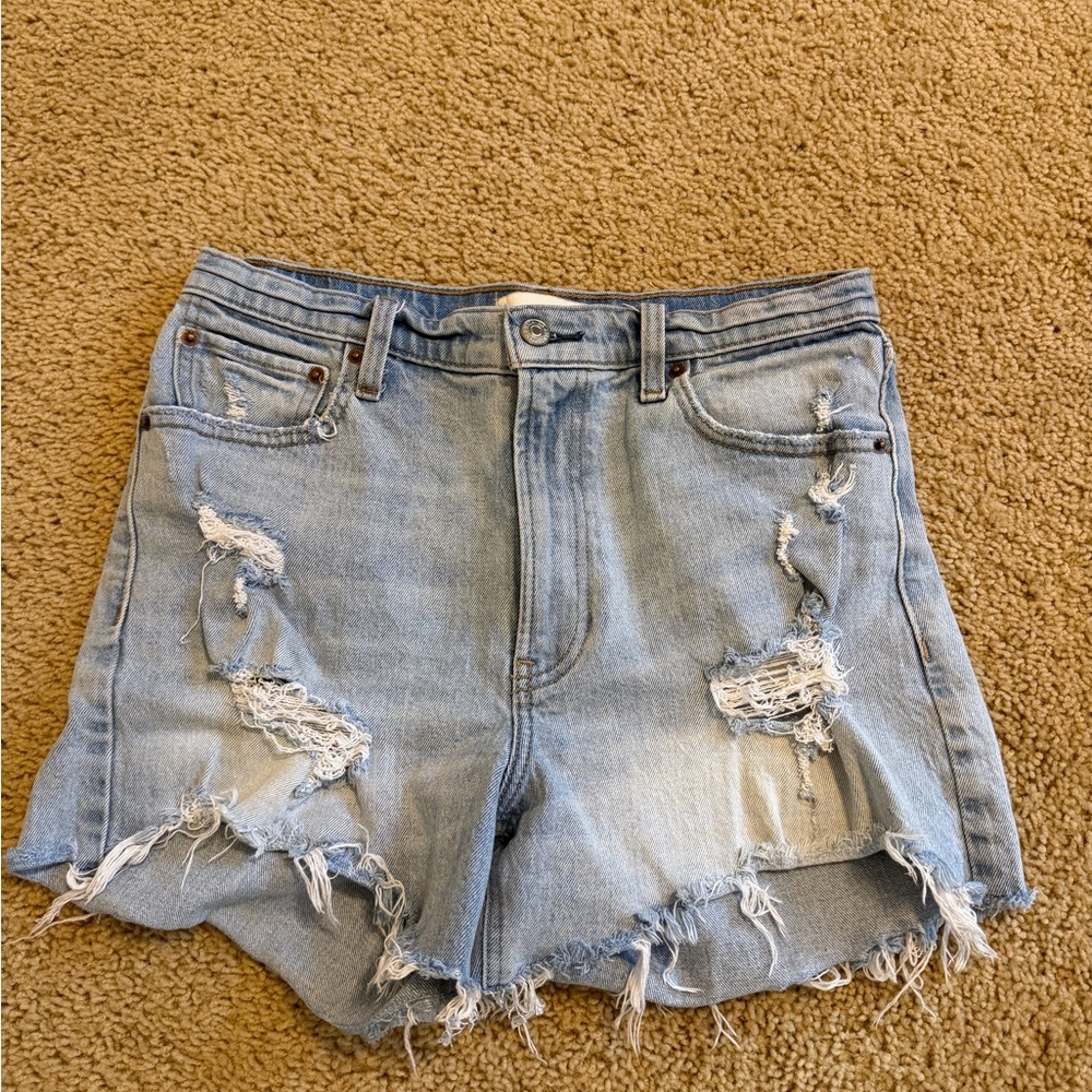 Abercrombie & Fitch Distressed Light Blue Denim Shorts